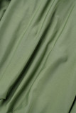 Verde Casual Sólido Pliegue Medio cuello alto Manga larga Vestidos