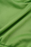 Gola Verde Casual Patchwork Sólido com Capuz Manga Longa Duas Peças