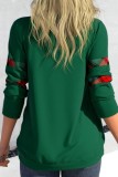 Ink Green Casual Print Patchwork V Neck Tops