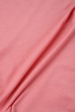 Macacões regulares cor-de-rosa casual street diário patchwork bolso contraste gola assimétrica