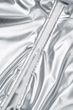 Due pezzi a maniche lunghe con colletto alla coreana con cerniera solida casual argento