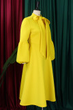 Yellow Elegant Solid Patchwork With Bow O Neck A Line Dresses