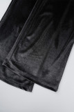 ブラック カジュアル ソリッド パッチワーク ドローストリング ポケット ジッパー フード付き襟 長袖 XNUMX 枚