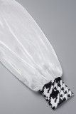 Белые повседневные пэчворк с принтом Половина водолазки юбка-шаг Платья