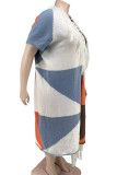Cappotto cardigan patchwork con nappe a blocchi di colore casual multicolore, soprabito taglie forti