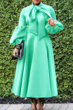 Fruit Green Elegant Solid Patchwork With Bow O Neck A Line Dresses