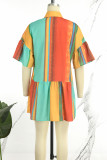 Color Casual dulce diario simplicidad Patchwork volante asimétrico contraste cuello camisero Mini vestido vestidos