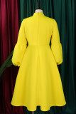 Gelbe, elegante, solide Patchwork-Kleider mit Schleife und O-Ausschnitt in A-Linie