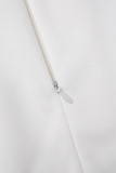Combinaisons régulières blanches décontractées en patchwork uni avec perles à col rond