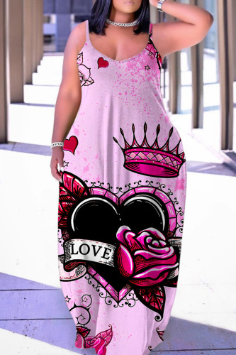 Light Purple Sexy Casual Print Backless Spaghetti Strap Long Dress Dresses