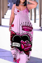 Светло-фиолетовое сексуальное повседневное длинное платье с открытой спиной и бретельками с принтом Платья