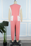 Roze Casual Street Dagelijks Eenvoud Patchwork Pocket Contrast Asymmetrische kraag Normale jumpsuits