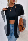 Coffee Casual Patchwork Cardigan Contrast Outerwear