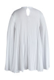 Witte casual effen split halve col geplooide grote maten jurken