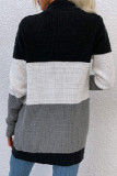 Khaki Casual Patchwork Cardigan Contrast Outerwear