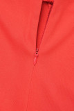 レッド セクシー カジュアル ソリッド バックレス リボン付き ラインストーン スパゲッティ ストラップ レギュラー ジャンプスーツ