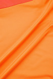 Robes décontractées orange à manches longues et col en U contrasté patchwork