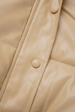 Black Elegant Solid Patchwork Pocket Buckle Zipper Mandarin Collar Outerwear