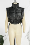 Black Casual Solid Frenulum Zipper Collar Outerwear