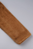Caramel Colour Casual Solid Cardigan Turndown Collar Outerwear