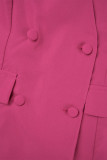 Rose Red Casual Solid Patchwork Pocket Spänne V-hals långärmad två delar