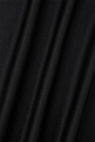 Robe longue noire sexy, couleur unie, transparente, col rond