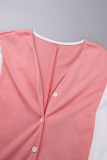 Rosafarbene, lässige, alltägliche, einfache, Patchwork-Taschen-Kontrast-Jumpsuits mit asymmetrischem Kragen und regulärem Schnitt
