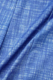 Festa de trabalho azul impressão elegante gola redonda manga longa duas peças