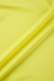 Желтые повседневные элегантные каникулы Твердые пирсингованные кружевные повязки Выдолбленные платья с лямкой на шее Асимметричные платья