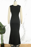 Schwarze, sexy, lässige, elegante, schlichte, einfarbige Trompeten-Meerjungfrauenkleider mit Ausschnitt