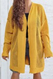 Желтый повседневный однотонный кардиган, пальто больших размеров