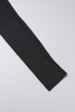 ブラック カジュアル ソリッド ベーシック フード付き カラー ロング ドレス ドレス