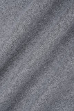 Cardigan solido casual grigio con colletto rovesciato