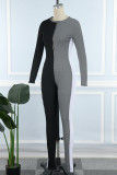 Svarta Casual Patchwork Basic Skinny Jumpsuits med o-hals