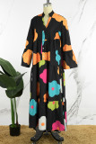 Black Casual Sweet Daily Simplicity Floral Printing Shirt Collar Dresses