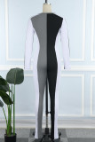 Zwarte casual patchwork basic O-hals skinny jumpsuits