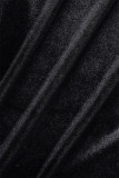 Черный повседневный однотонный лоскутный узор с карманами на молнии и воротником с капюшоном с длинными рукавами из двух частей