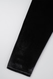 Zwarte sexy effen uitgeholde halve coltrui onregelmatige jurkjurken