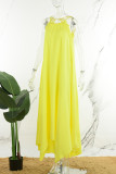 Yellow Daily Elegant Vacation Solid Pierced Lace Bandage Hollowed Out Halter Asymmetrical Dresses