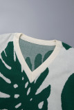 Зеленый На каждый день Повседневные Элегантные Отпуск Пуловеры с карманами V-образный вырез Свитер с длинными рукавами Из двух частей