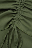 Verde Casual Patchwork liso Dibujar Botones de cordón Cremallera Recta Cintura baja Partes de abajo rectas de color sólido