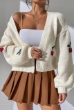 White Casual Jacquard Cardigan Outerwear