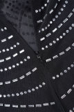 Черные сексуальные вечерние формальные горячие буровые лоскутные прозрачные платья с круглым вырезом и бисером