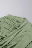 Verde Casual Sólido Dobra Meio A Gola Alta Vestidos de Manga Comprida