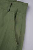 Grüne, lässige, solide Patchwork-Kordelzugknöpfe, Reißverschluss, gerade, niedrige Taille, gerade, einfarbige Hose