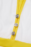 Blanc jaune Sexy couleur bloc Patchwork boutons fente col rabattu robes de princesse