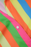 Multicolor Lavoro Elegante Vacanza Semplicità Geometrica Stampa a righe Stampa Colletto a punta Manica lunga Due pezzi