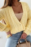 Yellow Casual Solid Buttons V Neck Outerwear