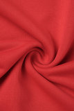 Rote, lässige Patchwork-O-Ausschnitt-Oberteile mit täglichem Aufdruck
