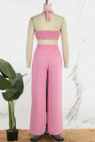 Pink Casual Solid Backless Strapless Sleeveless Two Pieces